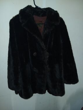 Tissavel of France Dark Brown Faux Fur Pea Coat